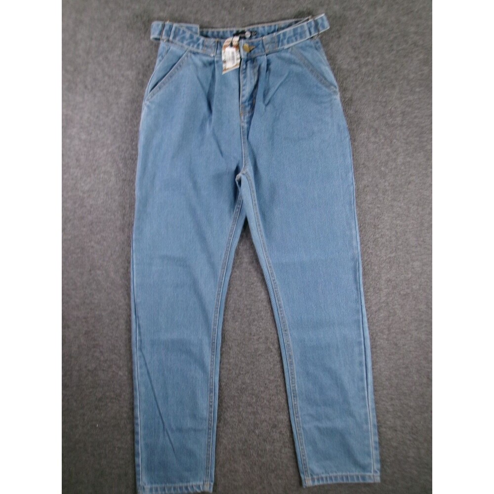 Boohoo Blue Jeans Women 4 Blue High Waisted Tapered Pleated Causal Light Wash